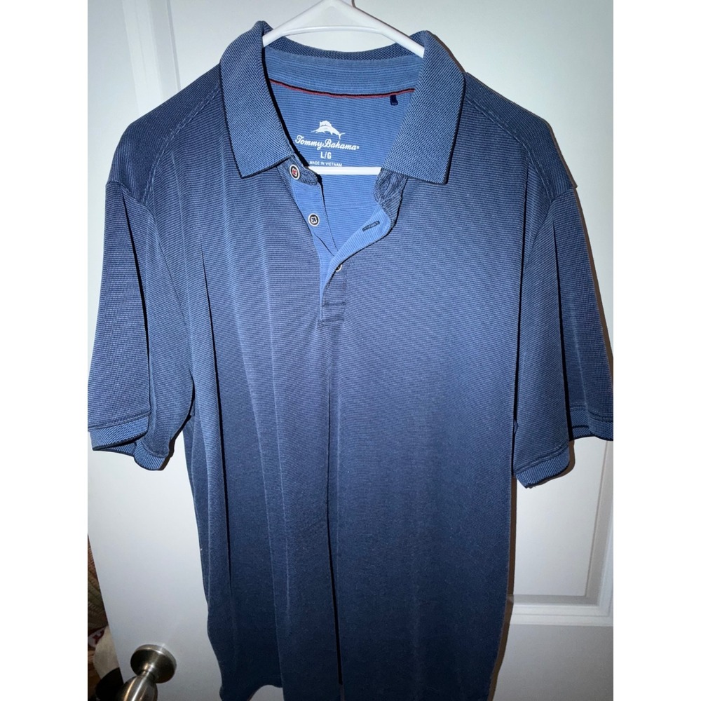 Tommy Bahama Mens‎ Blue Textured Honeycomb Short Sleeve Polo Shirt Large L